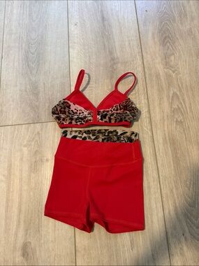 Five Dancewear Red Leopard-Trim Bra &  Shorts Set